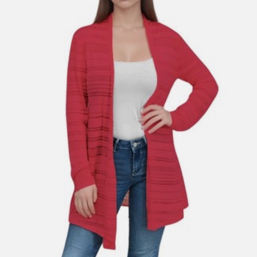 41 HAWTHORN CARDIGAN RUST COLOR LIGHTWEIGHT KNIT WITH SHEER STRIPES SZ MED NWT